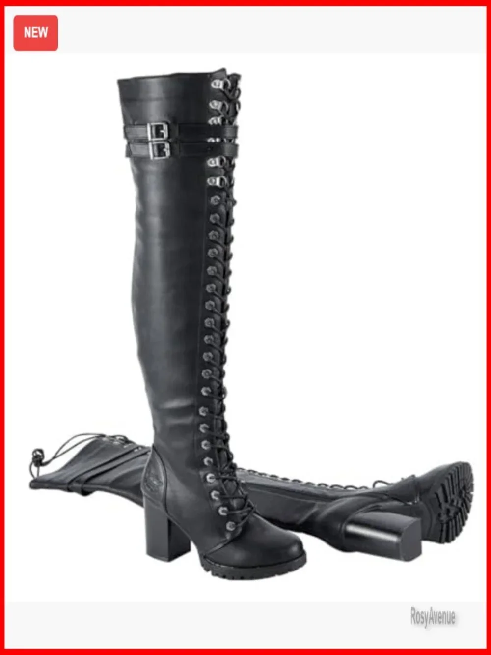 Faux Leather Over The Knee Boots Lace Up Chunky Heel Biker Style